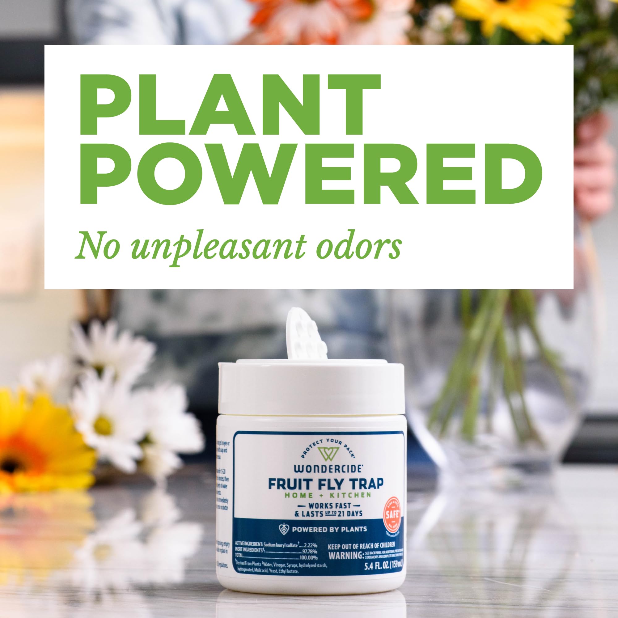 Wondercide label and ingredients panel highlighting plant-powered formula