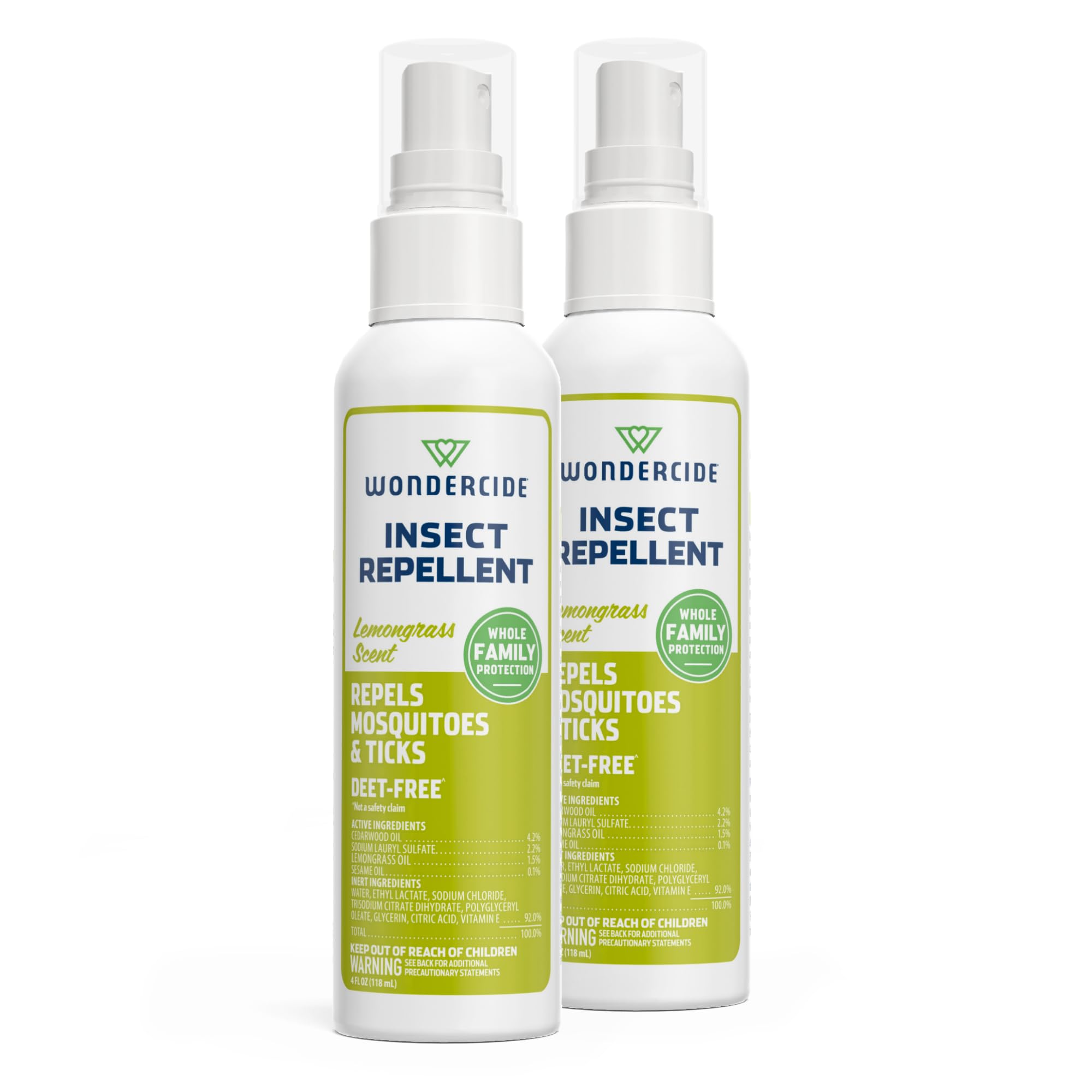 Wondercide lemongrass front packaging showing two 4 oz bottles and benefits