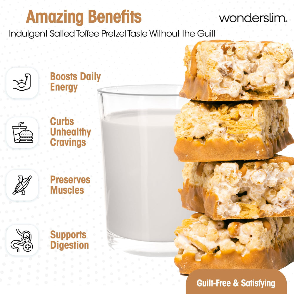 WonderSlim barra desenvuelta con toffee y pretzel para antojo controlado
