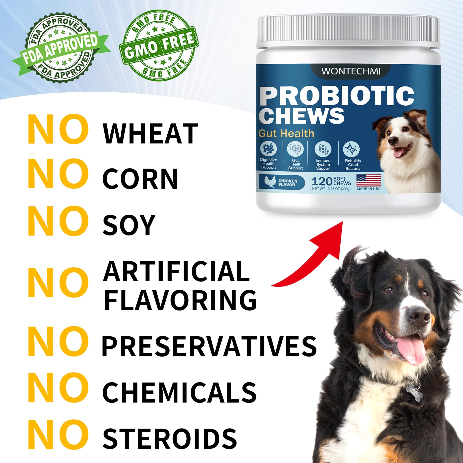 WONTECHMI perro comiendo masticable, prueba aceptación y gusto