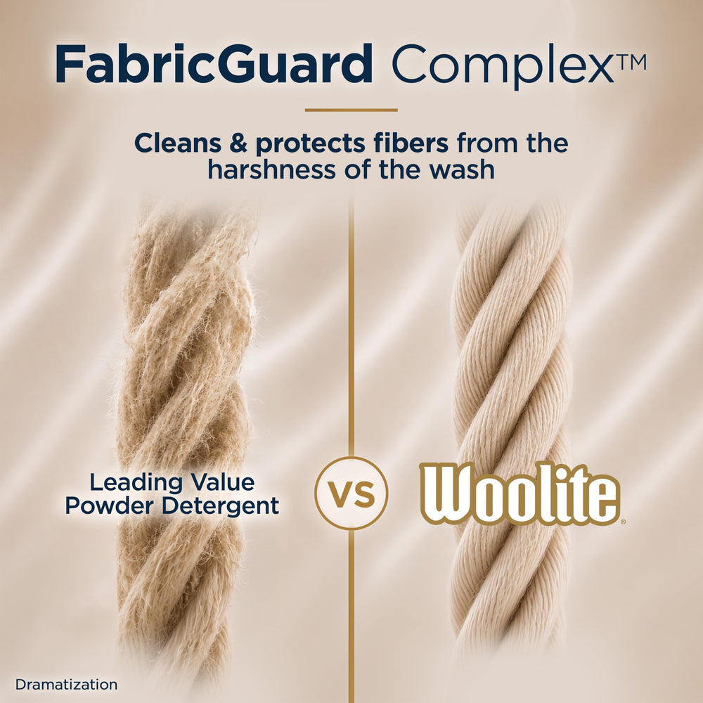 Woolite etiqueta con ingredientes y sin blanqueadores para cuidado seguro