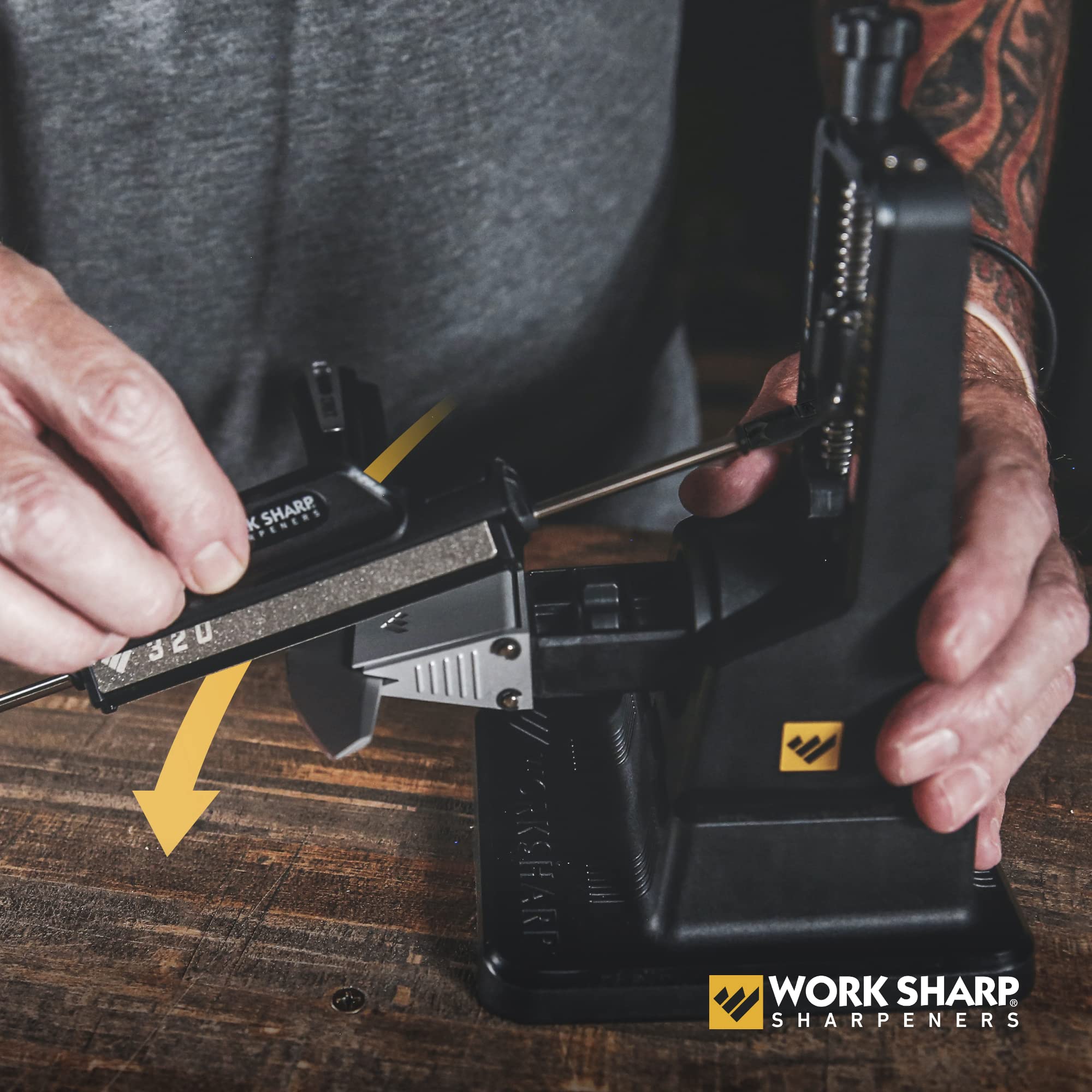 WORK SHARP comparación de tamaño con herramienta común, escala y portabilidad