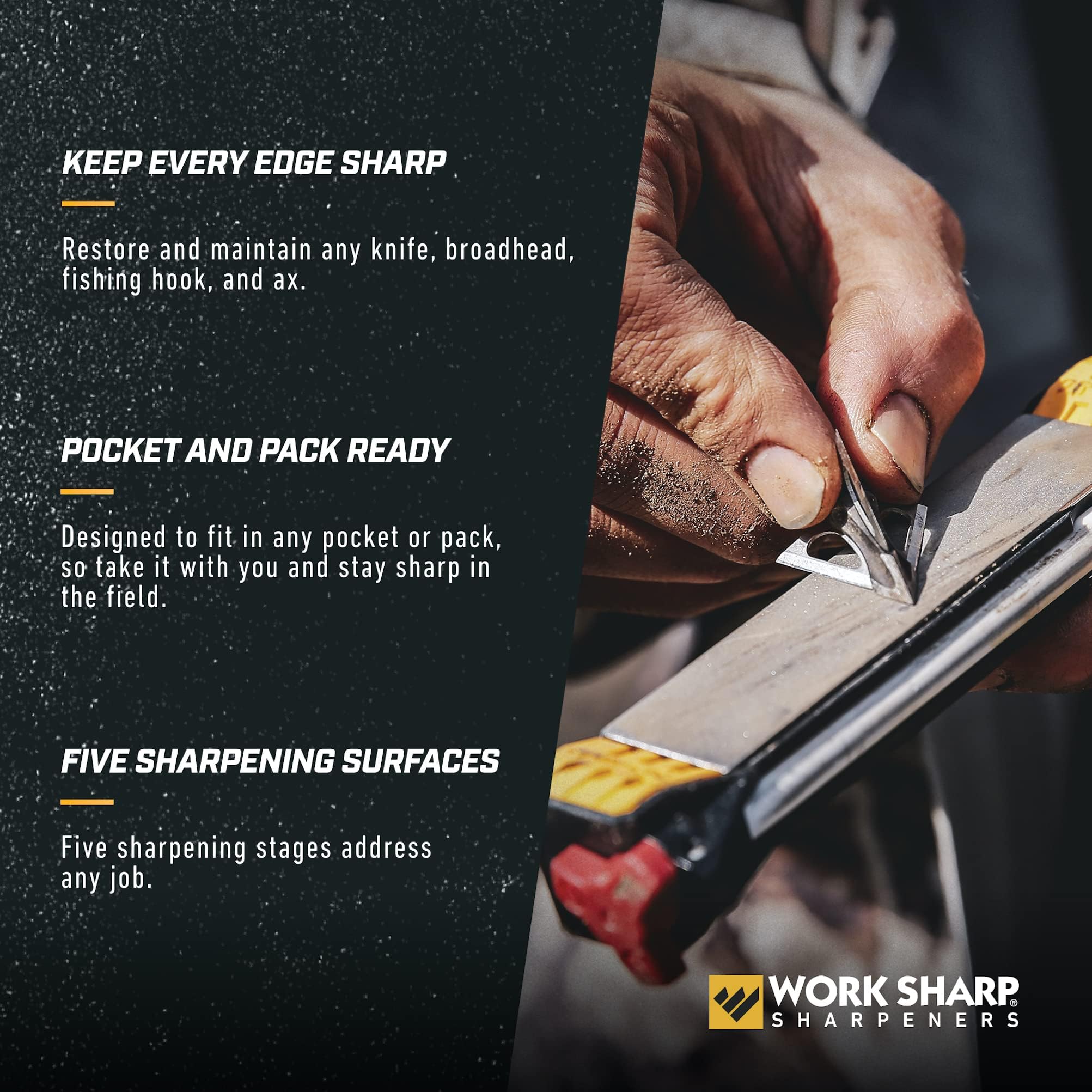 Work Sharp unidad abierta mostrando todos los accesorios incluidos y organización