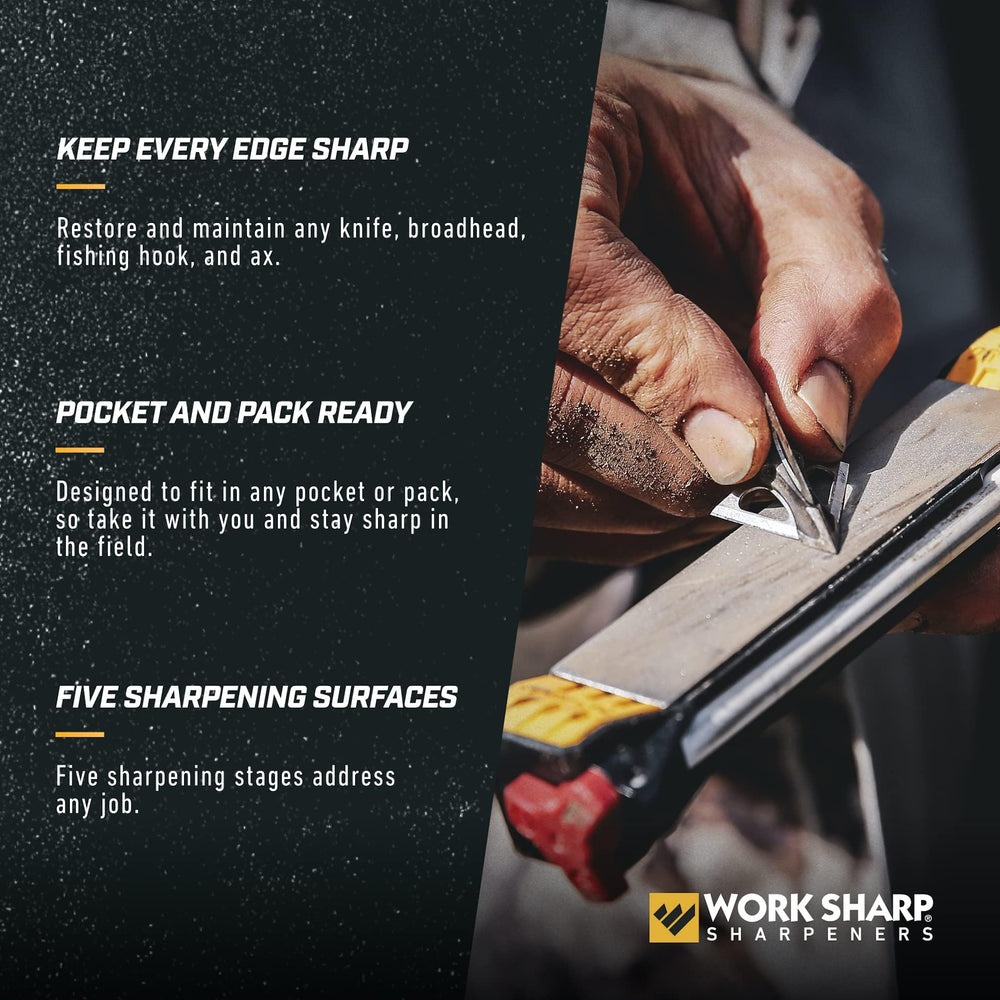 Work Sharp unidad abierta mostrando todos los accesorios incluidos y organización