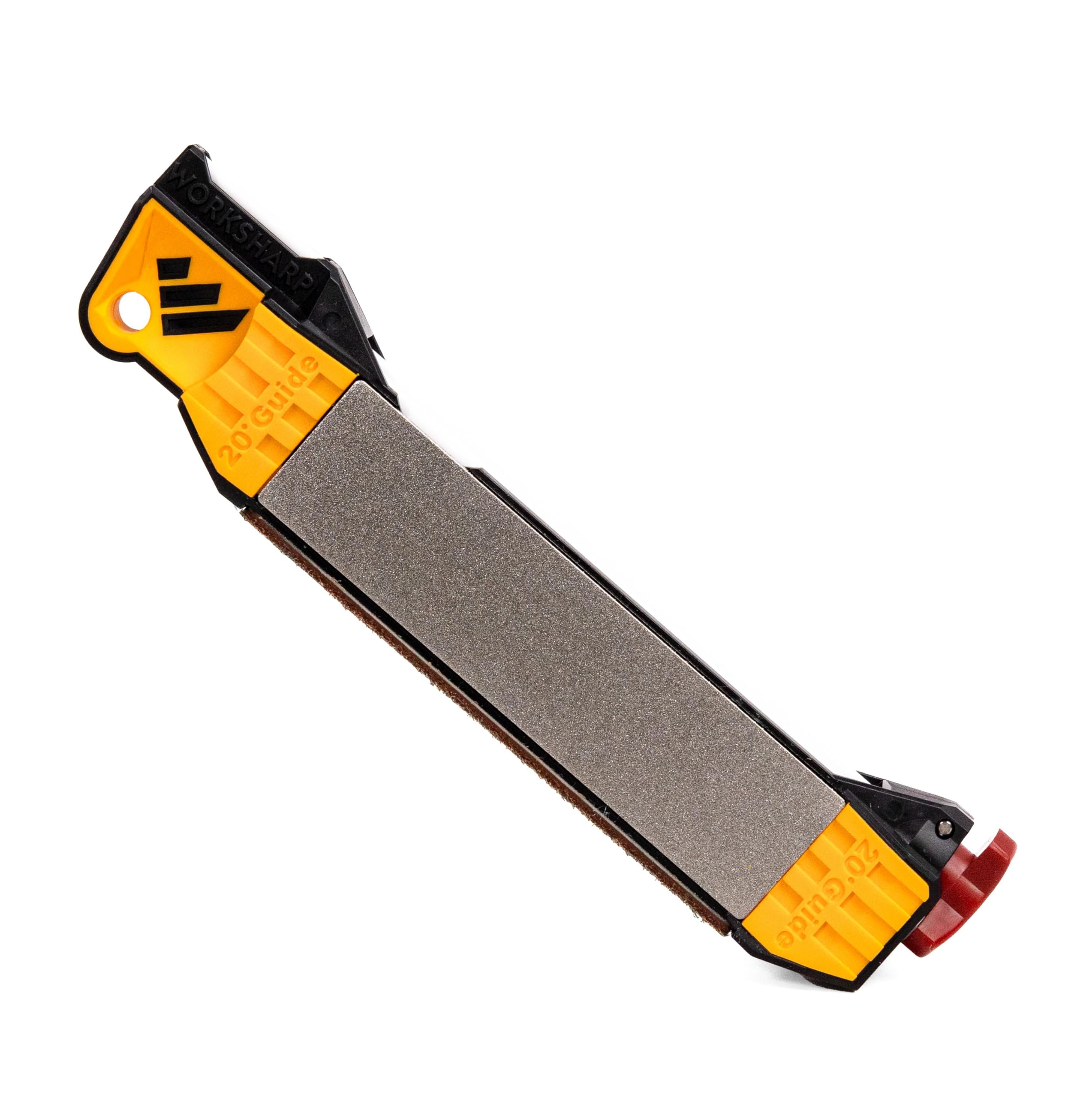 Work Sharp vista frontal del afilador compacto mostrando diseño robusto y portabilidad