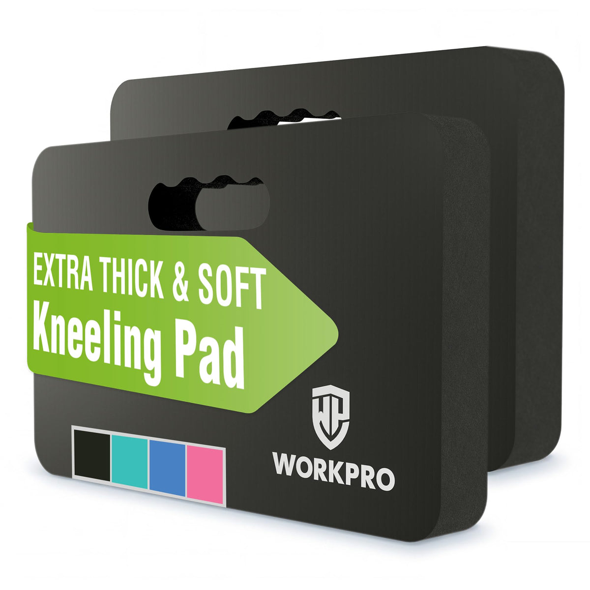 WORKPRO almohadilla frontal del pack mostrando tamaño y acabado, protege rodillas