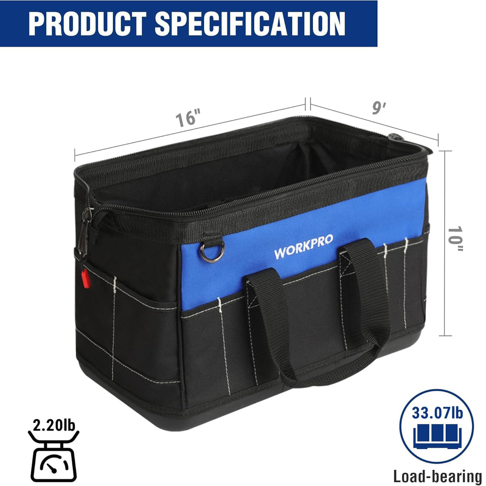 WORKPRO detalle de la base moldeada impermeable protegiendo herramientas