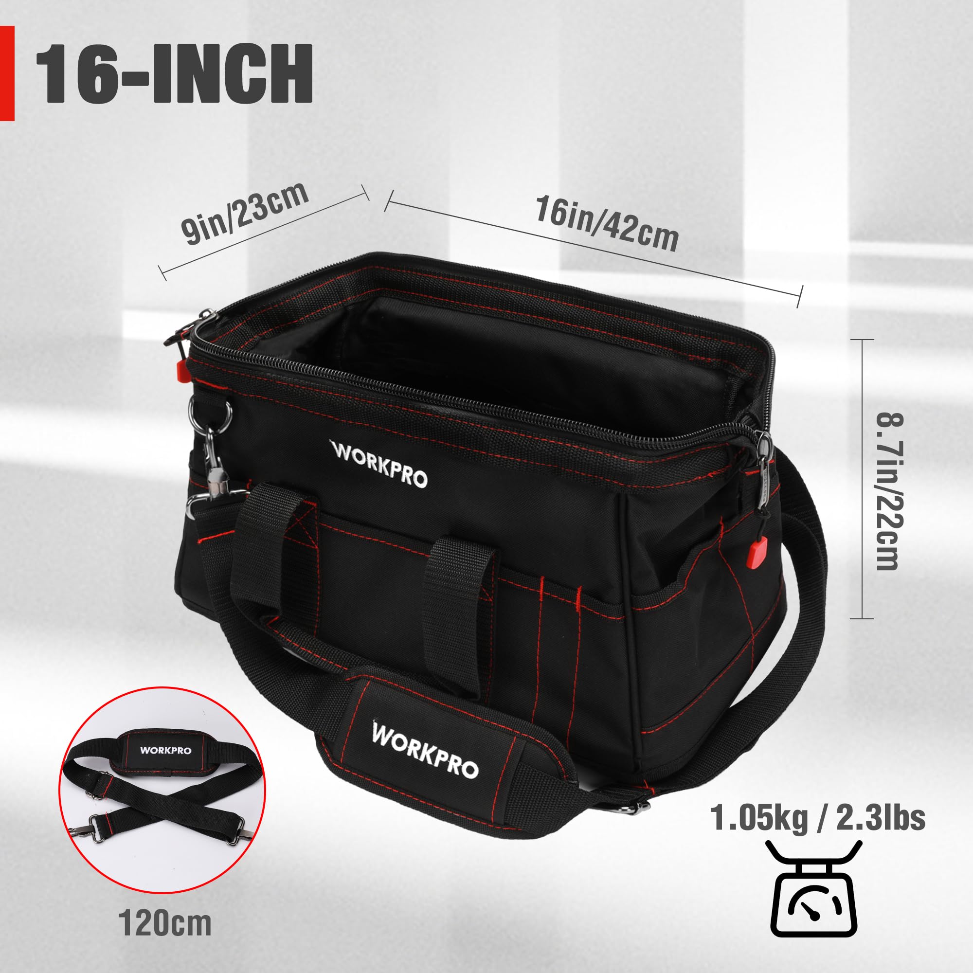 WORKPRO bolsillos exteriores organizando tornillos y accesorios a mano