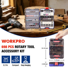 WORKPRO caja abierta con compartimentos que facilita elegir accesorios rápidamente