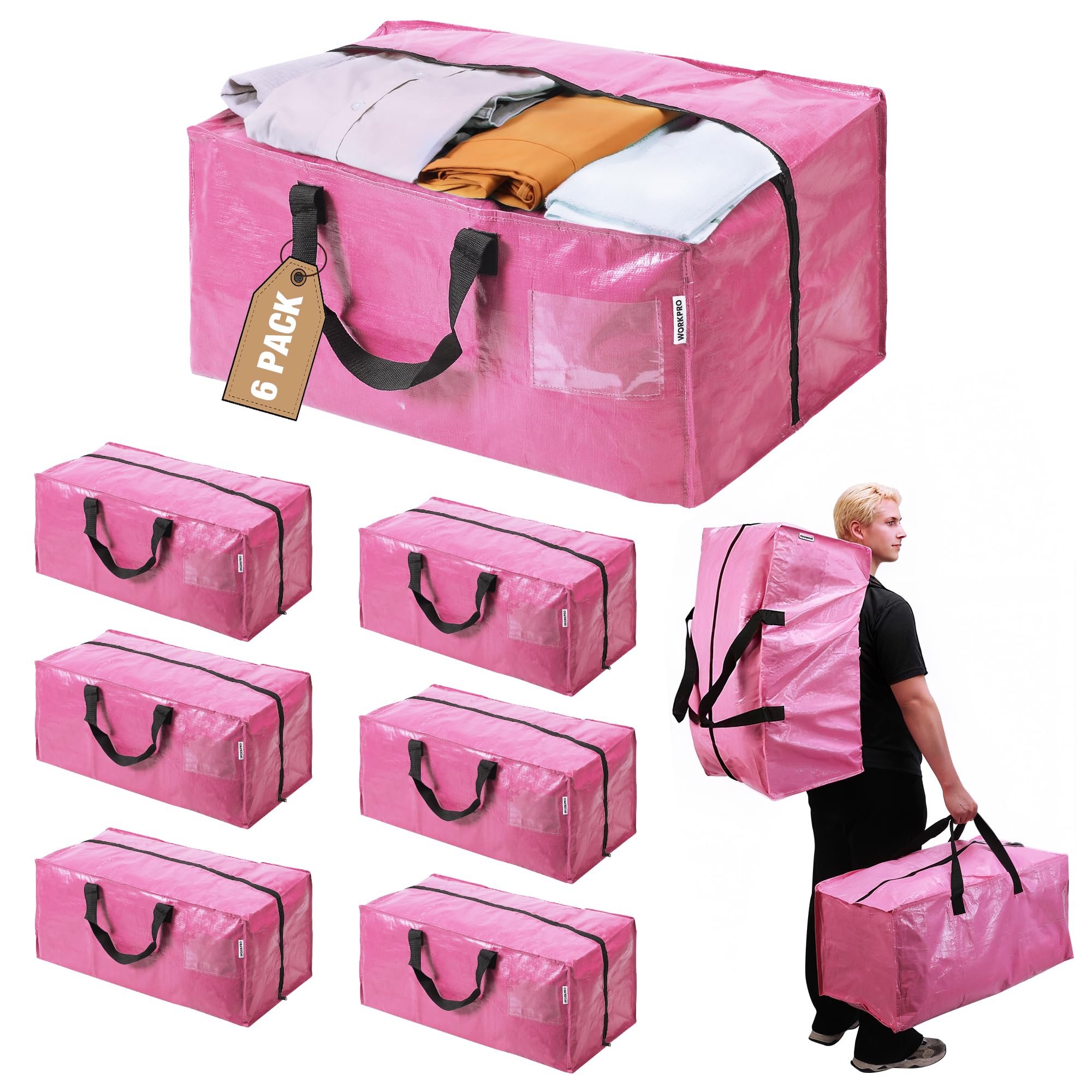 WORKPRO frente del paquete de 6 bolsas mostrando tamaño y diseño resistente