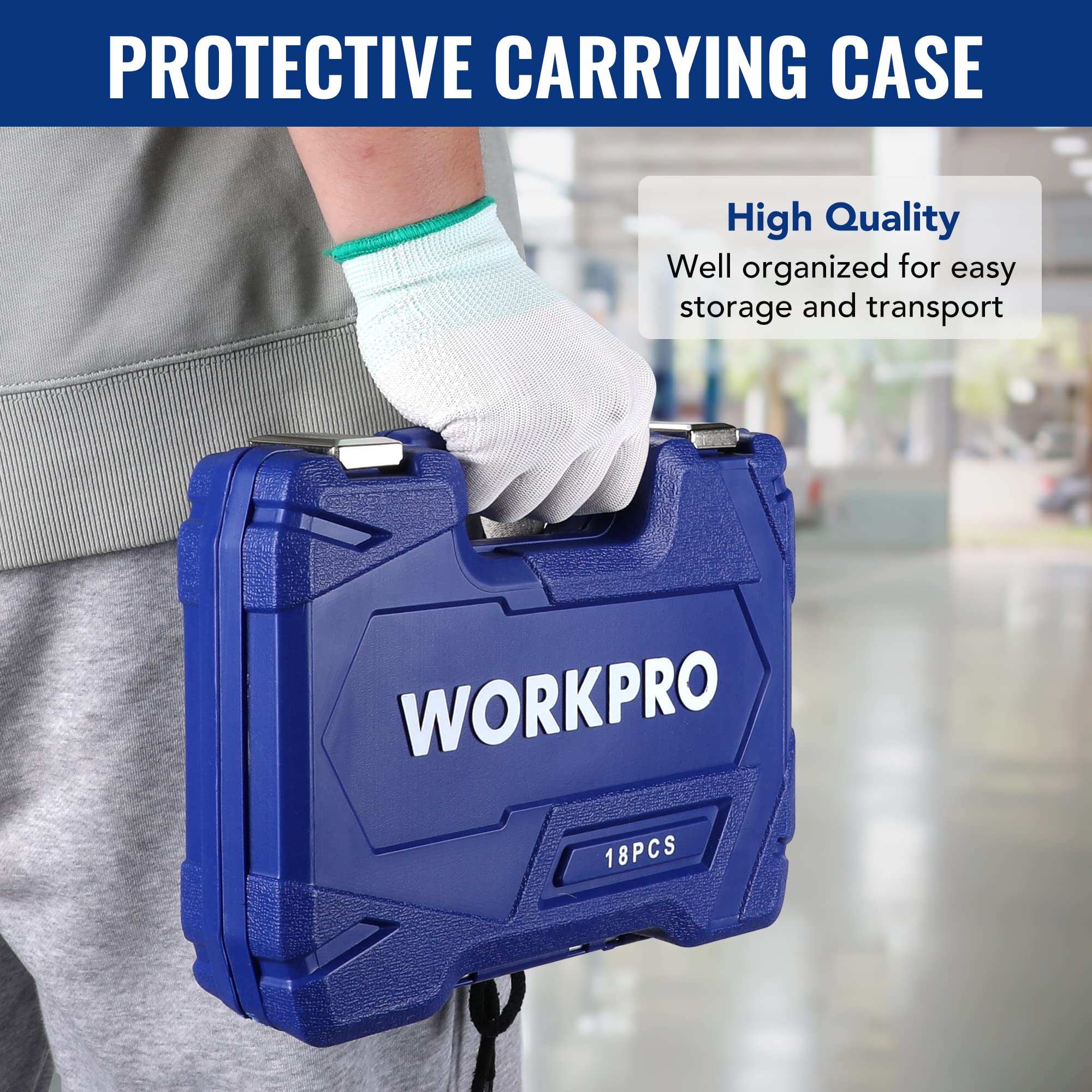 WORKPRO piezas marcadas con tallas visibles para identificación rápida y ahorro de tiempo