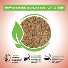 World's Best Cat Litter textura cercana de gránulos vegetales que facilitan aglutinado
