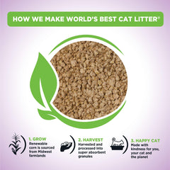 World's Best Cat Litter textura granulada de maíz absorción rápida visible