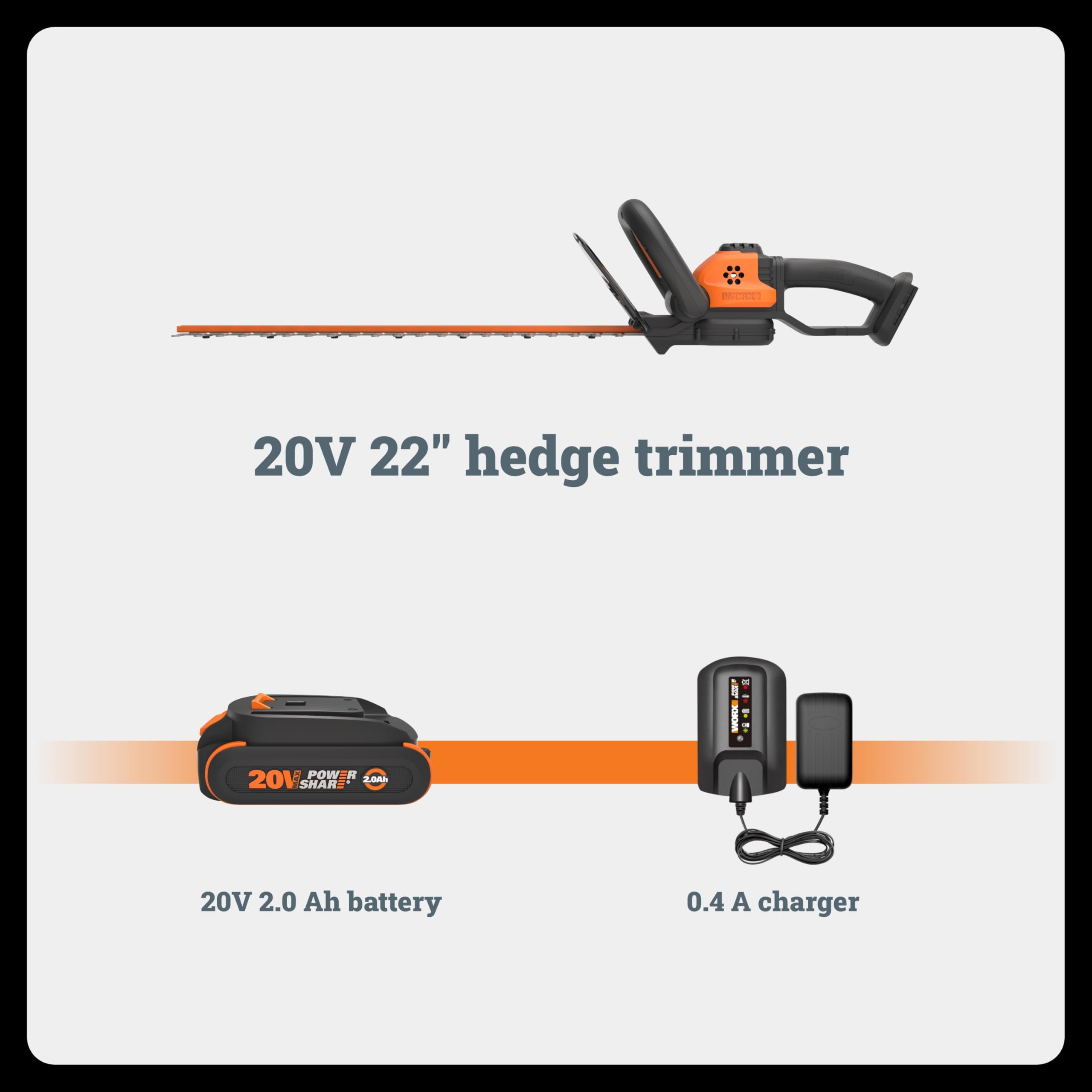 WORX trimmer in garden setting trimming shrubs for tidy landscape results