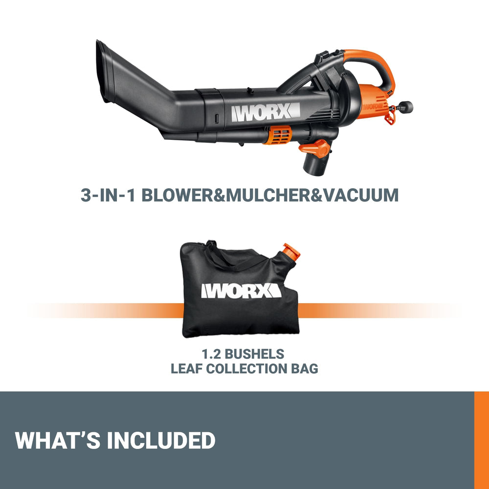 WORX Trivac embalaje con unidad WG509 y bolsa incluida para comenzar
