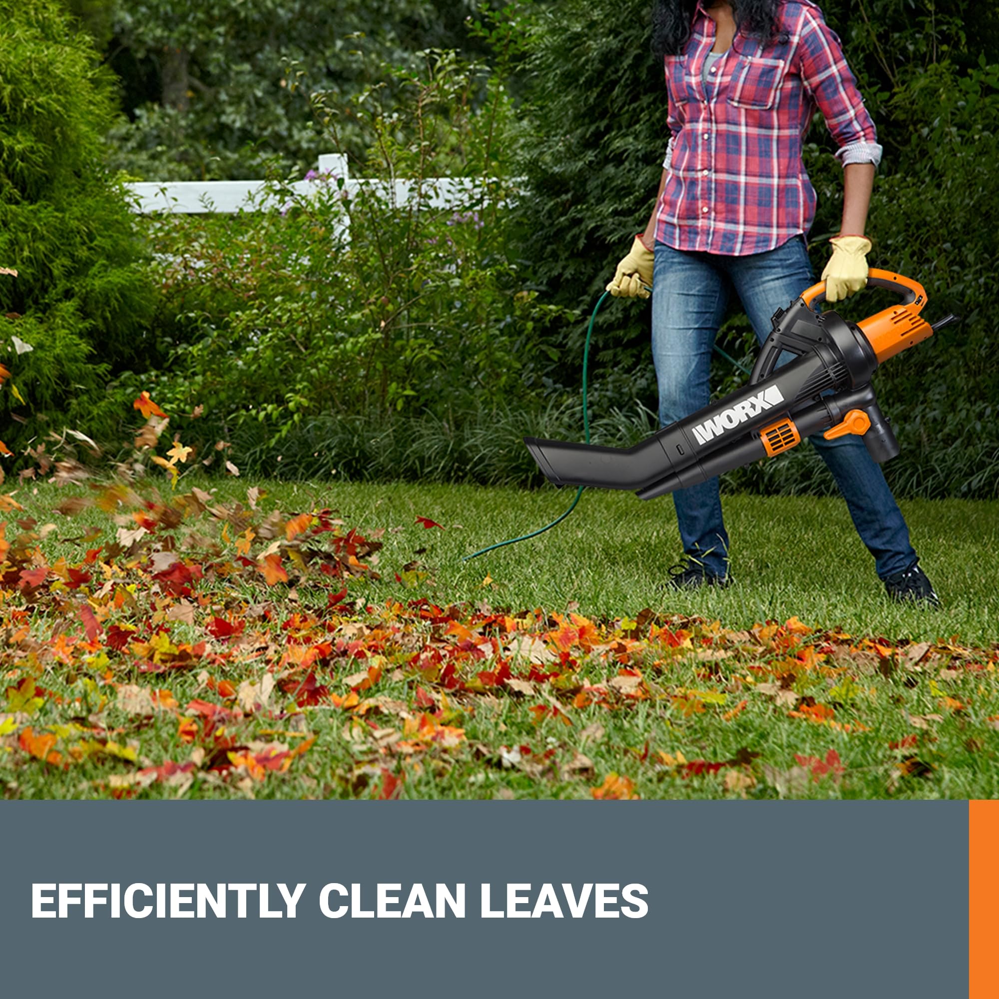 WORX Trivac en modo aspirador mostrando recolección limpia de hojas