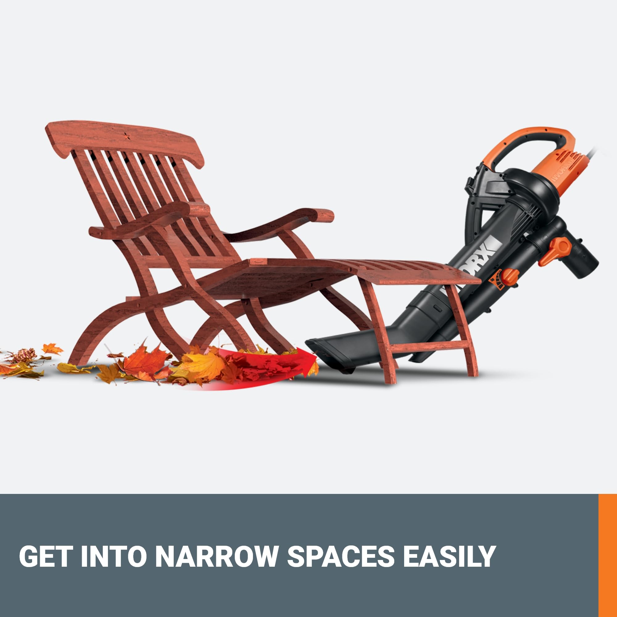 WORX Trivac en modo soplador despejando un patio rápidamente