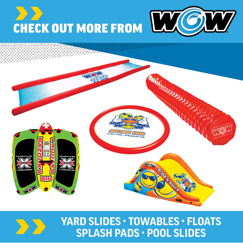 WOW Sports noodle en escena familiar de piscina destacando uso recreativo seguro