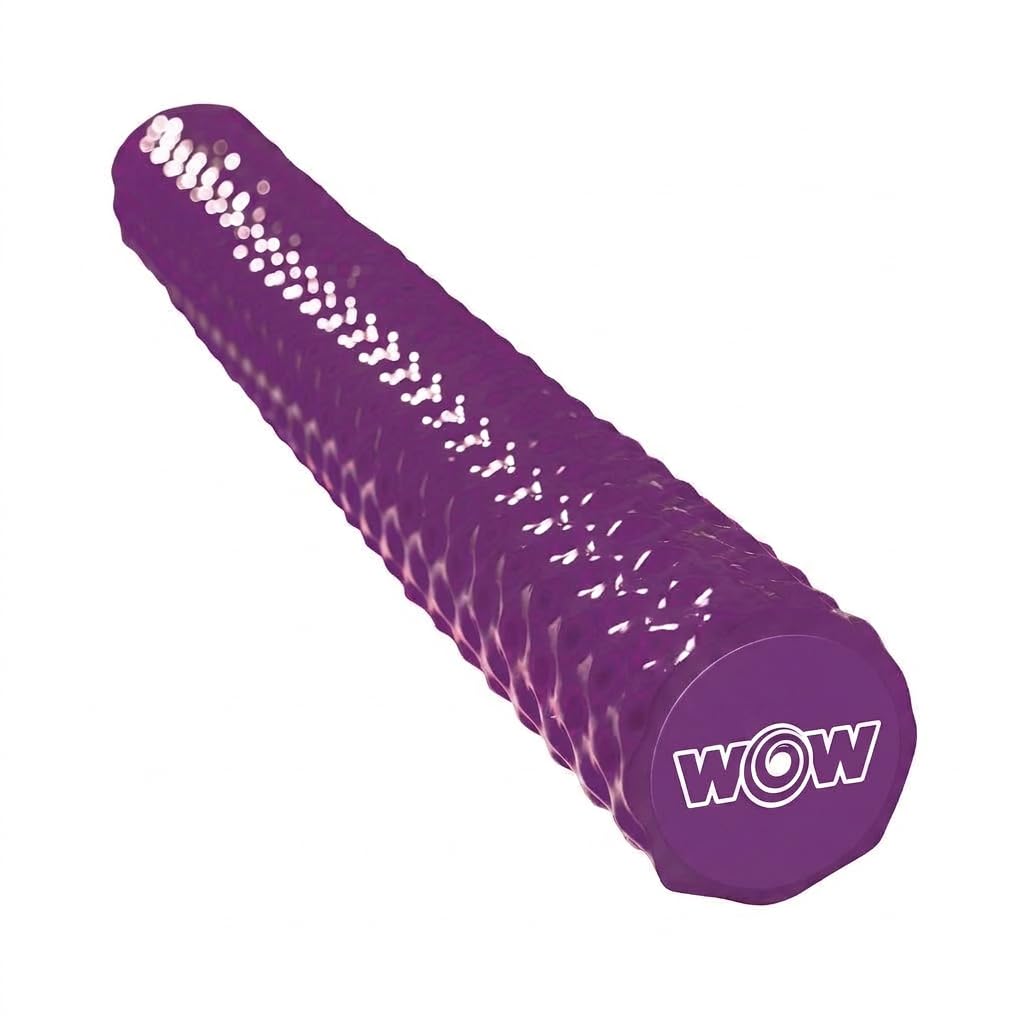 WOW Sports noodle morado frontal mostrando su diámetro grande y estabilidad