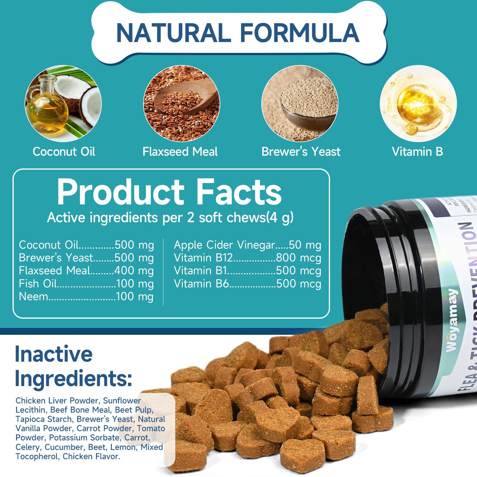 Ingredientes naturales Woyamay (aceite de coco y linaza) para salud