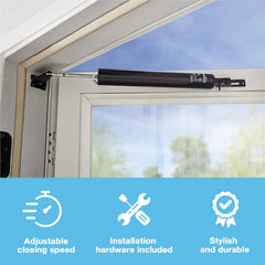 Wright Products detalle del retenedor integrado para mantener la puerta abierta fácilmente