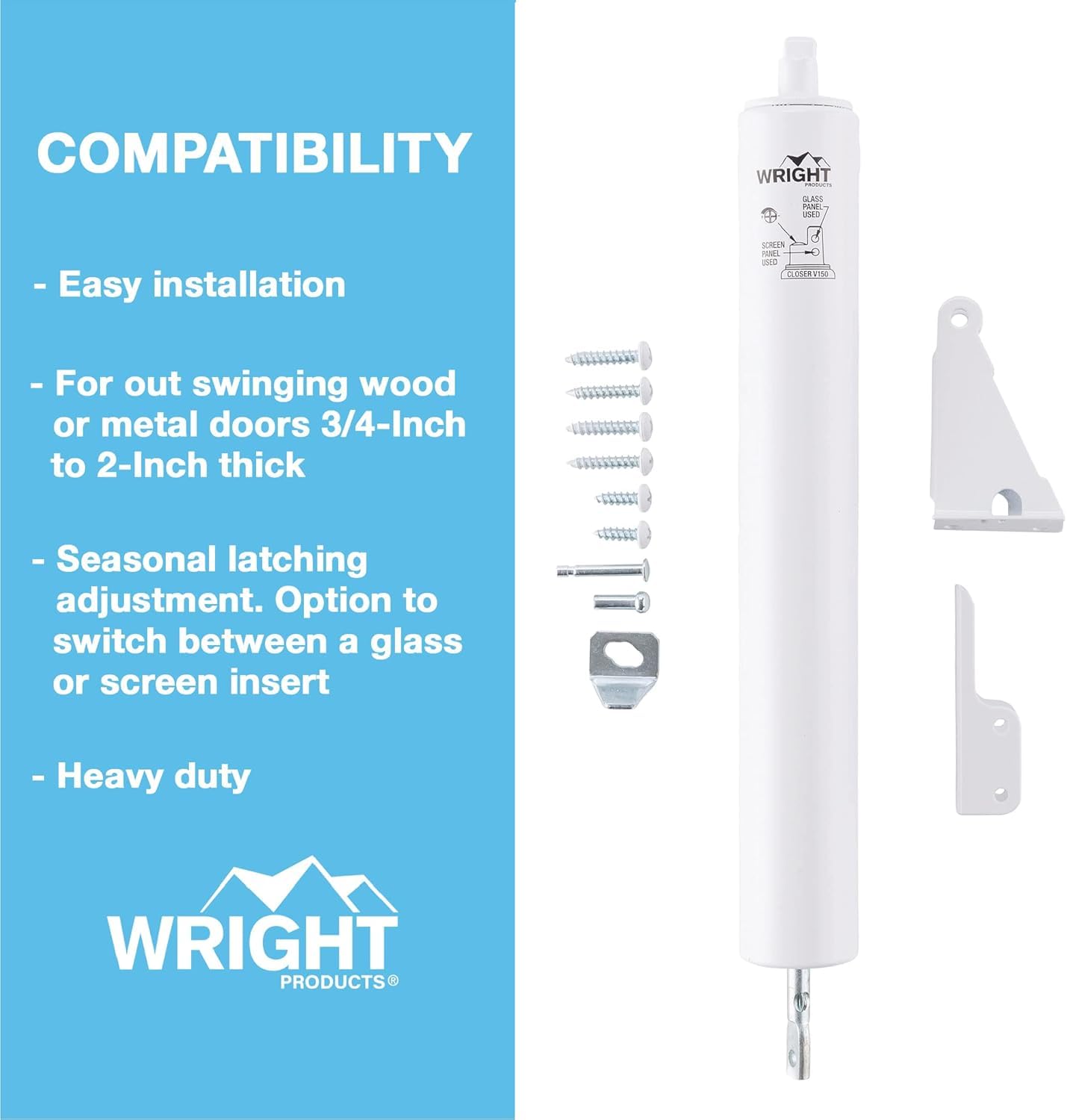 Wright Products instalado en puerta exterior demostrando cierre controlado y fiable