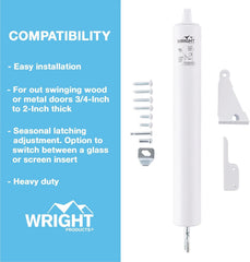 Wright Products instalado en puerta exterior demostrando cierre controlado y fiable
