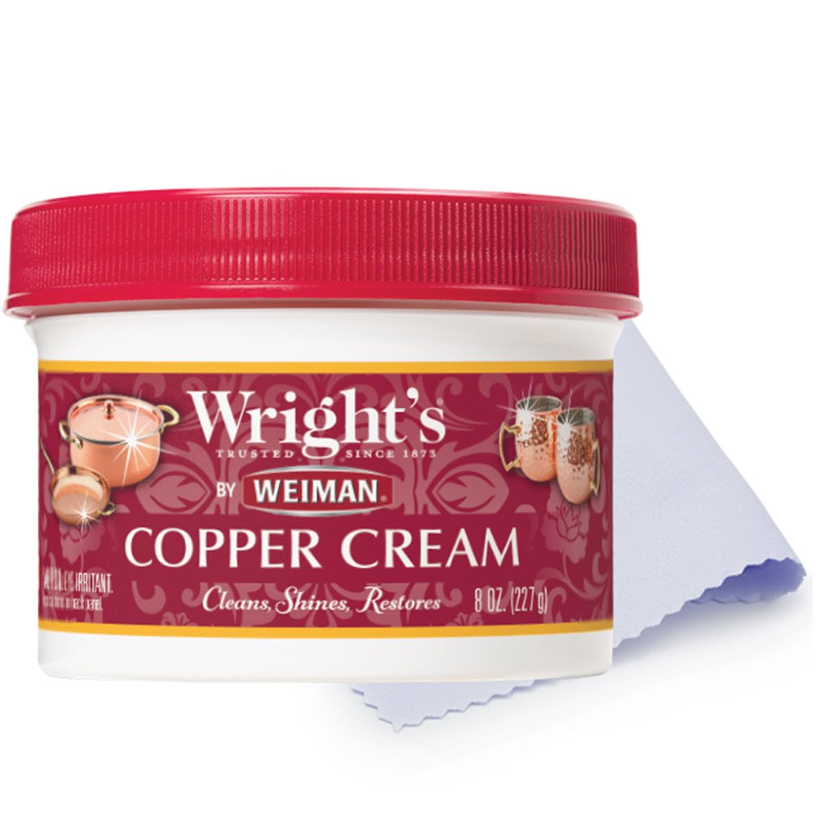 Wright's envase frontal mostrando marca y uso para cobre y latón, limpieza efectiva