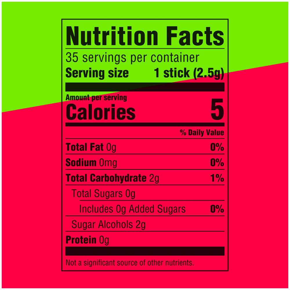 WRIGLEY'S EXTRA etiqueta de ingredientes que resalta formato sin azúcar