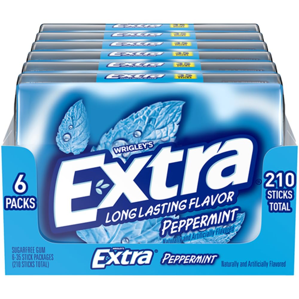 WRIGLEY'S EXTRA frente del paquete mostrando 6 megapaquetes y beneficio conveniencia