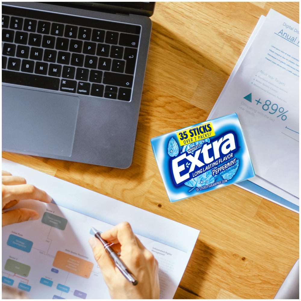 WRIGLEY'S EXTRA detalle de la etiqueta con información del producto y facilidad de lectura