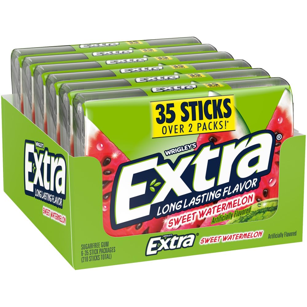 WRIGLEY'S EXTRA pack frontal mostrando las seis cajas y beneficio de suministro