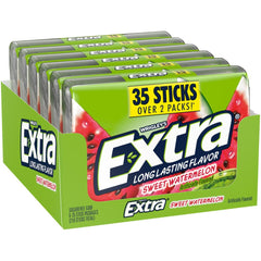WRIGLEY'S EXTRA pack frontal mostrando las seis cajas y beneficio de suministro