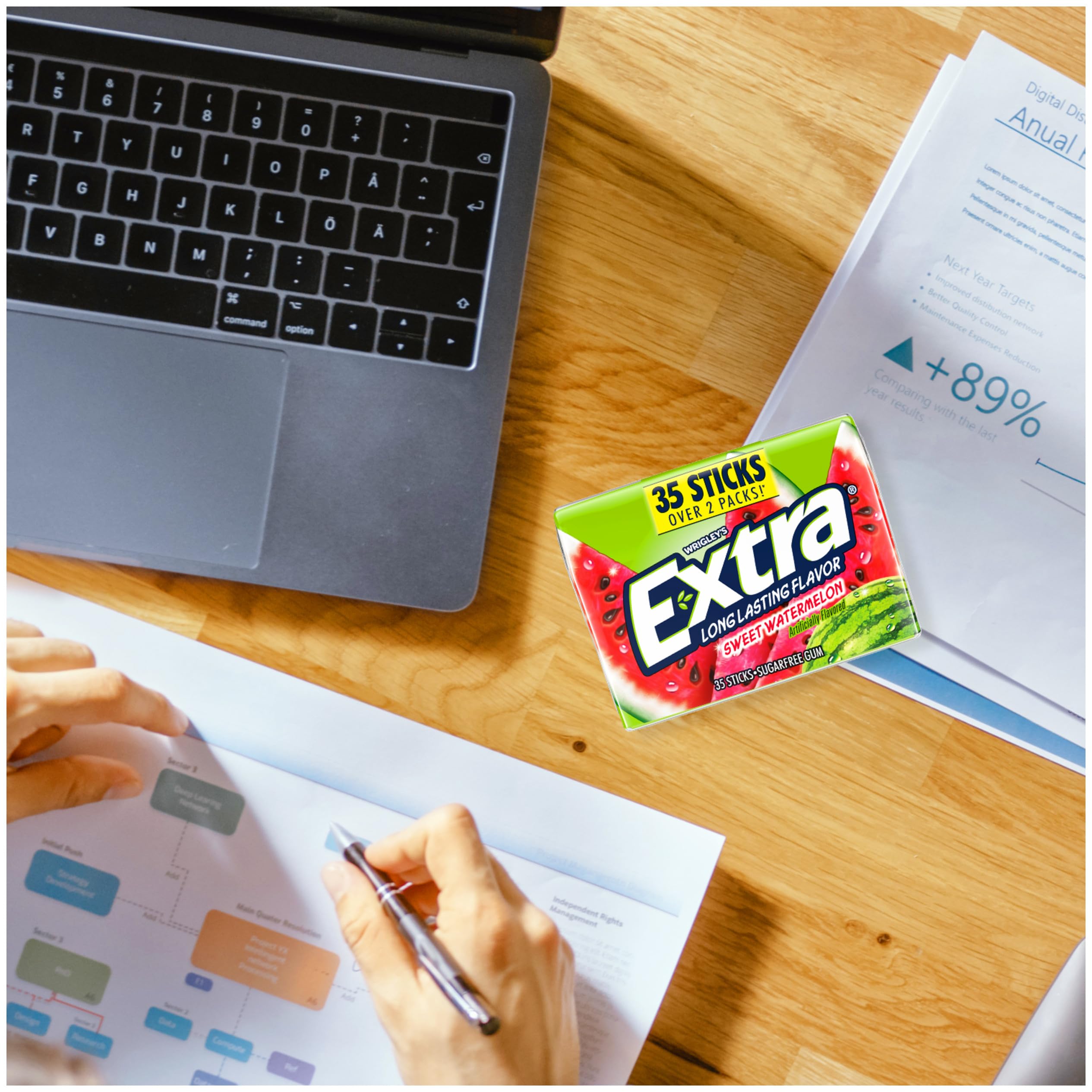 WRIGLEY'S EXTRA chicle usado en el coche mostrando frescura en movilidad