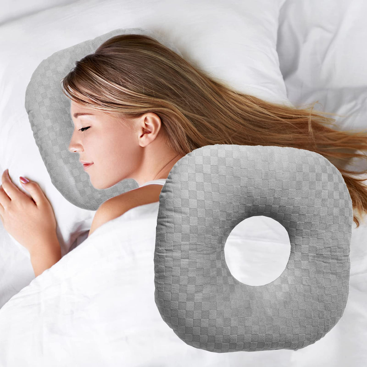 Wuronsa almohada frontal mostrando forma y hueco para comodidad