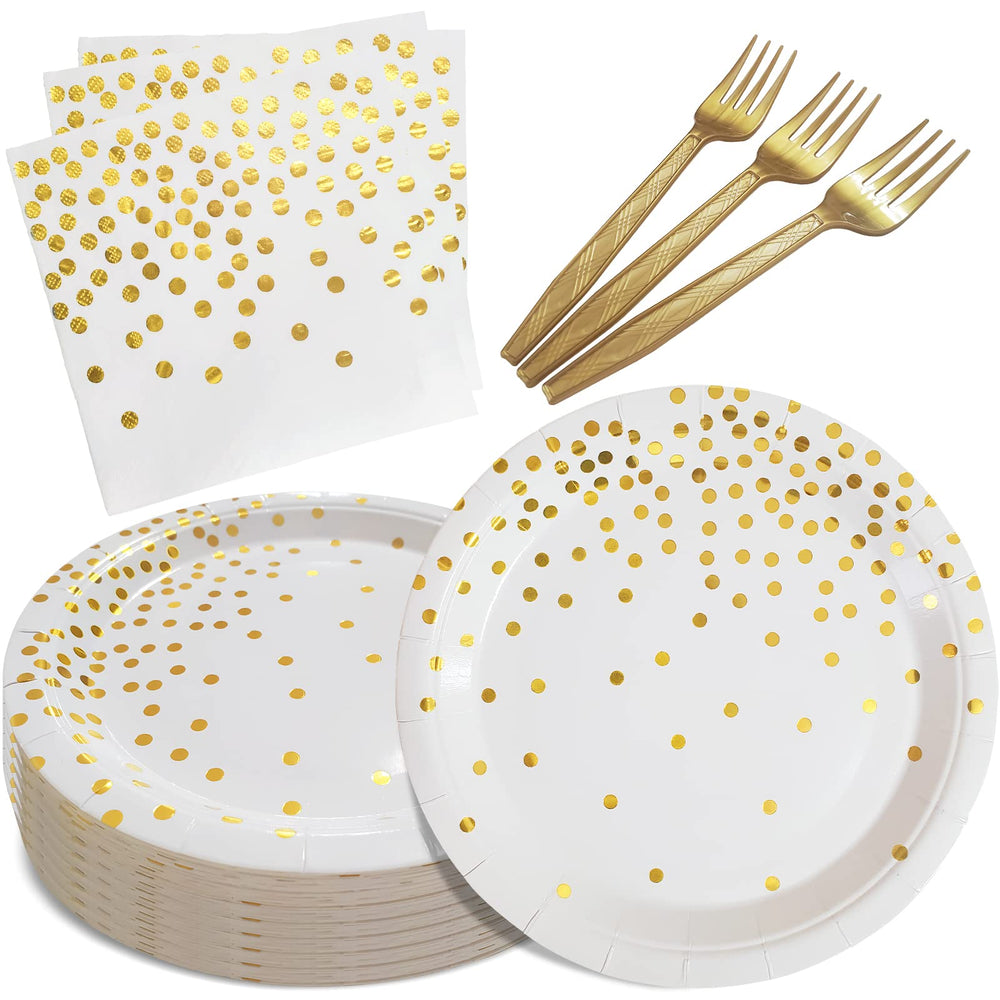 WXLDGHQ plato frontal blanco con puntos dorados que añade elegancia y practicidad