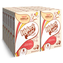 Wyler's Light empaque frontal vainilla mostrando caja y marca, conveniente para viaje