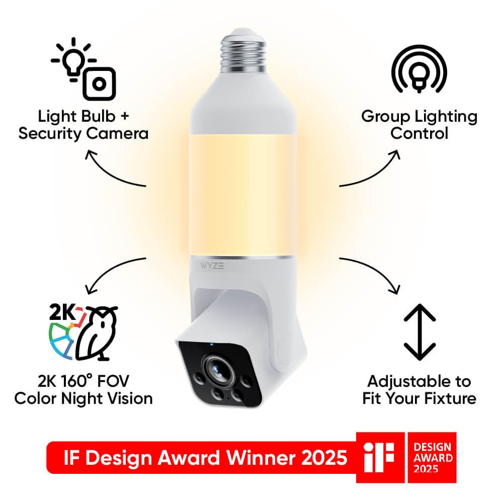 WYZE Bulb Cam en porche mostrando integración con hogar inteligente