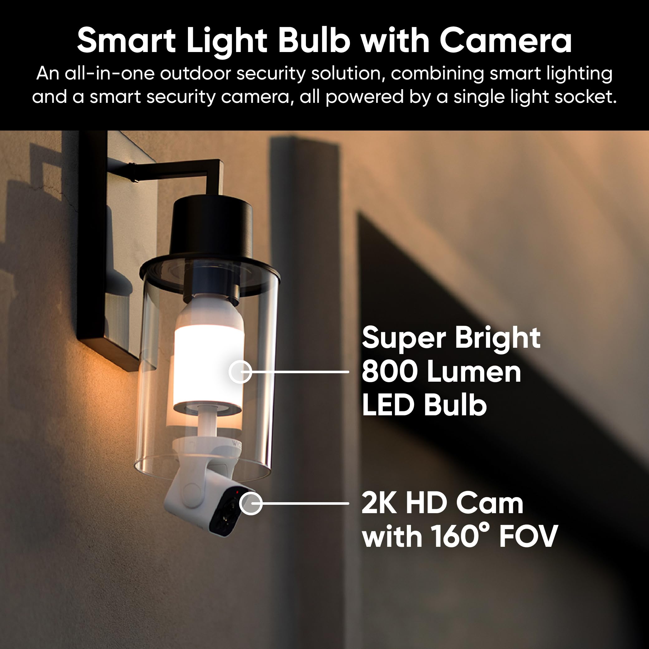 WYZE Bulb Cam detalle de lente con beneficio de campo amplio