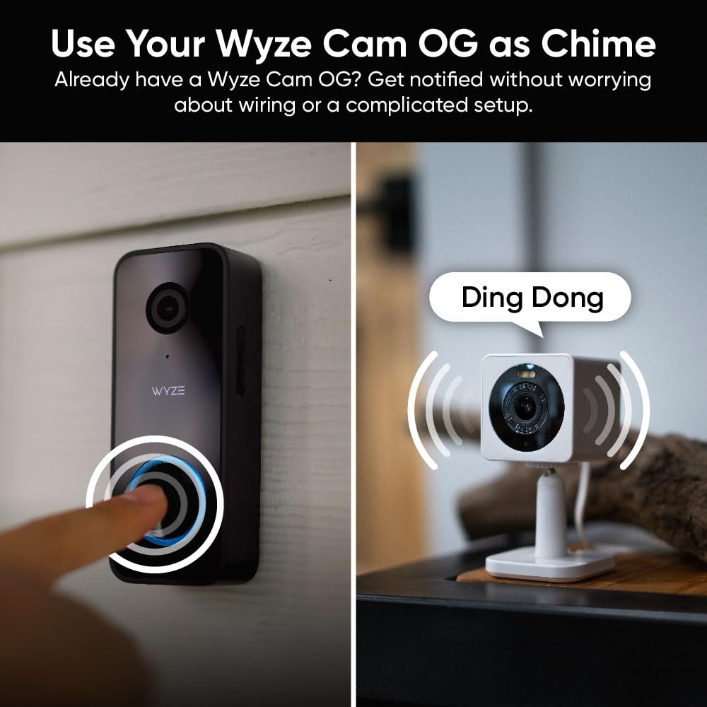 WYZE comparación de tamaño del timbre en mano para referencia de escala