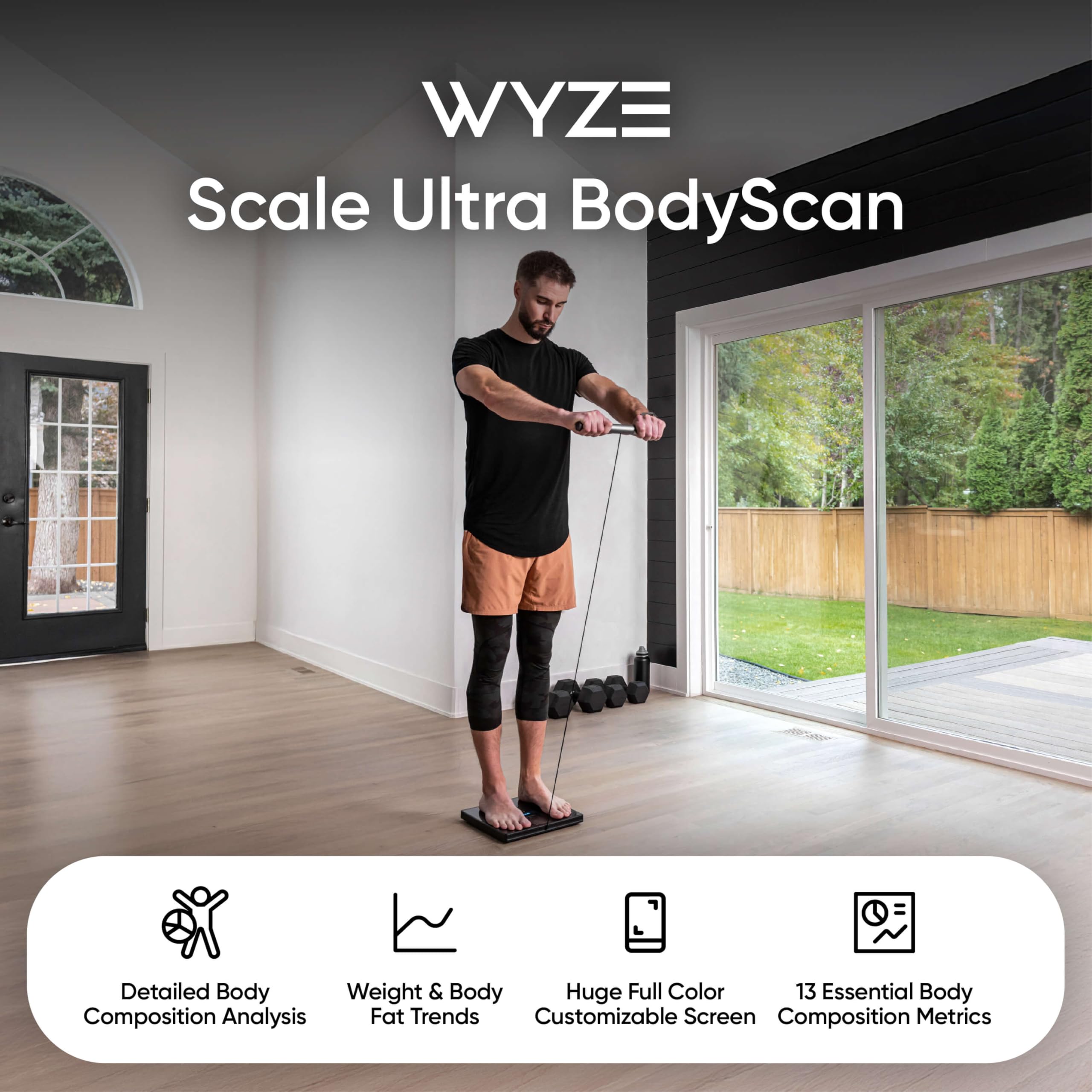 Wyze SCALE asa y electrodos en primer plano, mediciones segmentadas más exactas