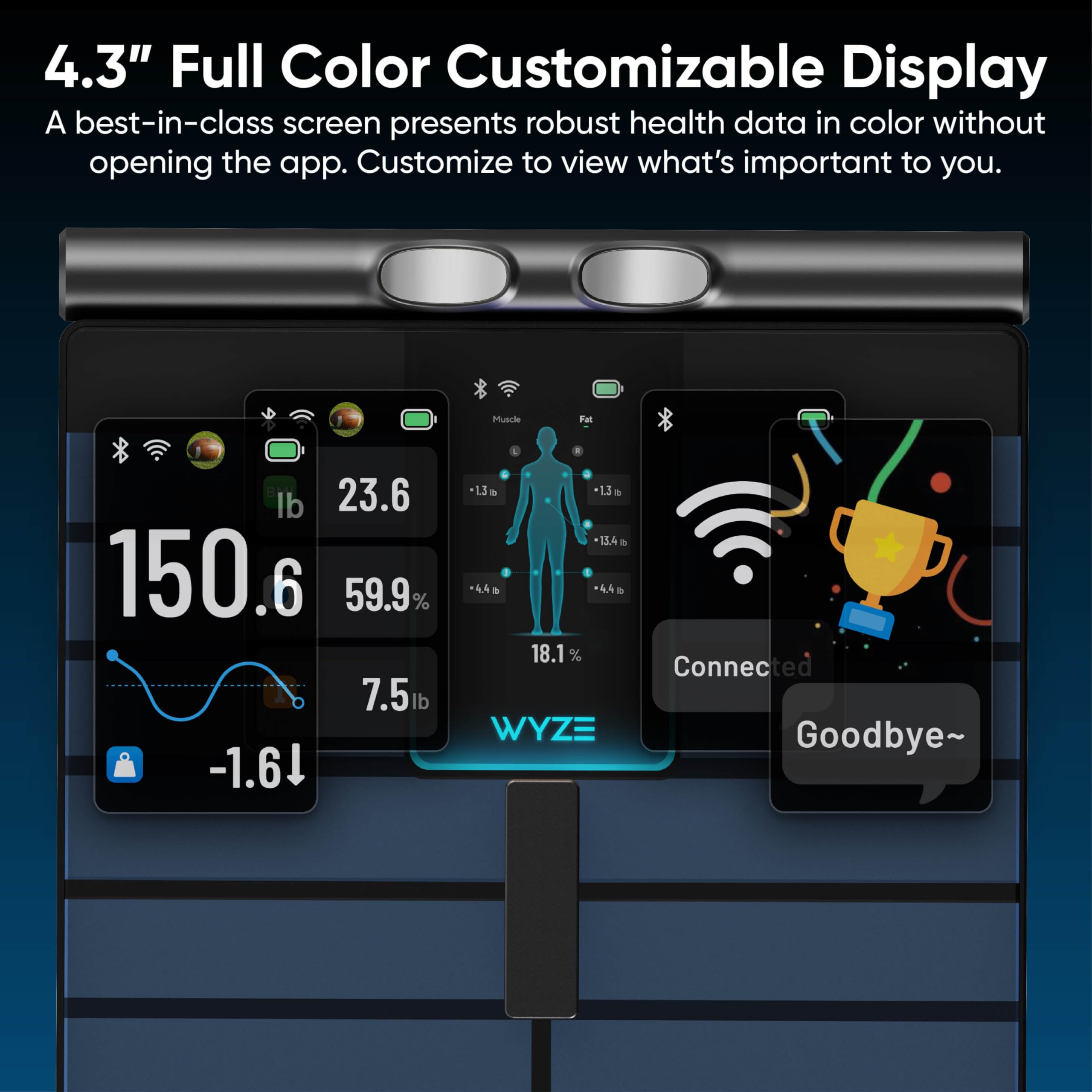 Wyze SCALE en modo bebé con adulto sosteniendo, pesa bebés con comodidad