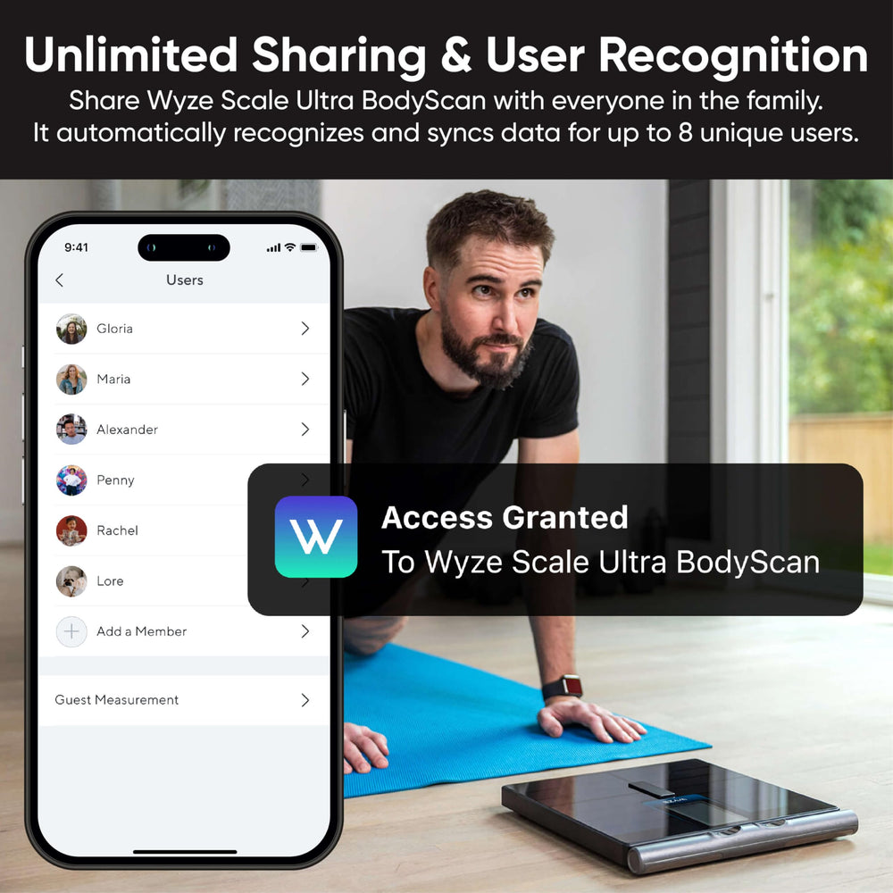 Wyze SCALE en baño familiar con varias personas, ideal para uso compartido