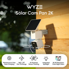 WYZE panel solar integrado en primer plano que proporciona carga continua