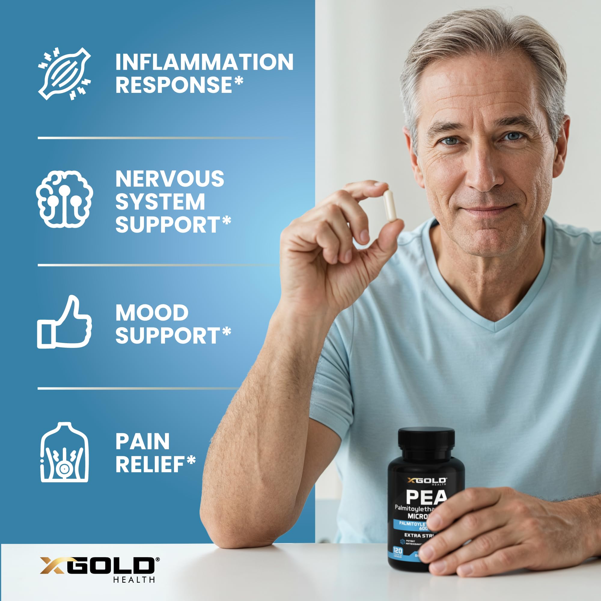 X Gold Health cápsula abierta con contenido para apreciar calidad del PEA