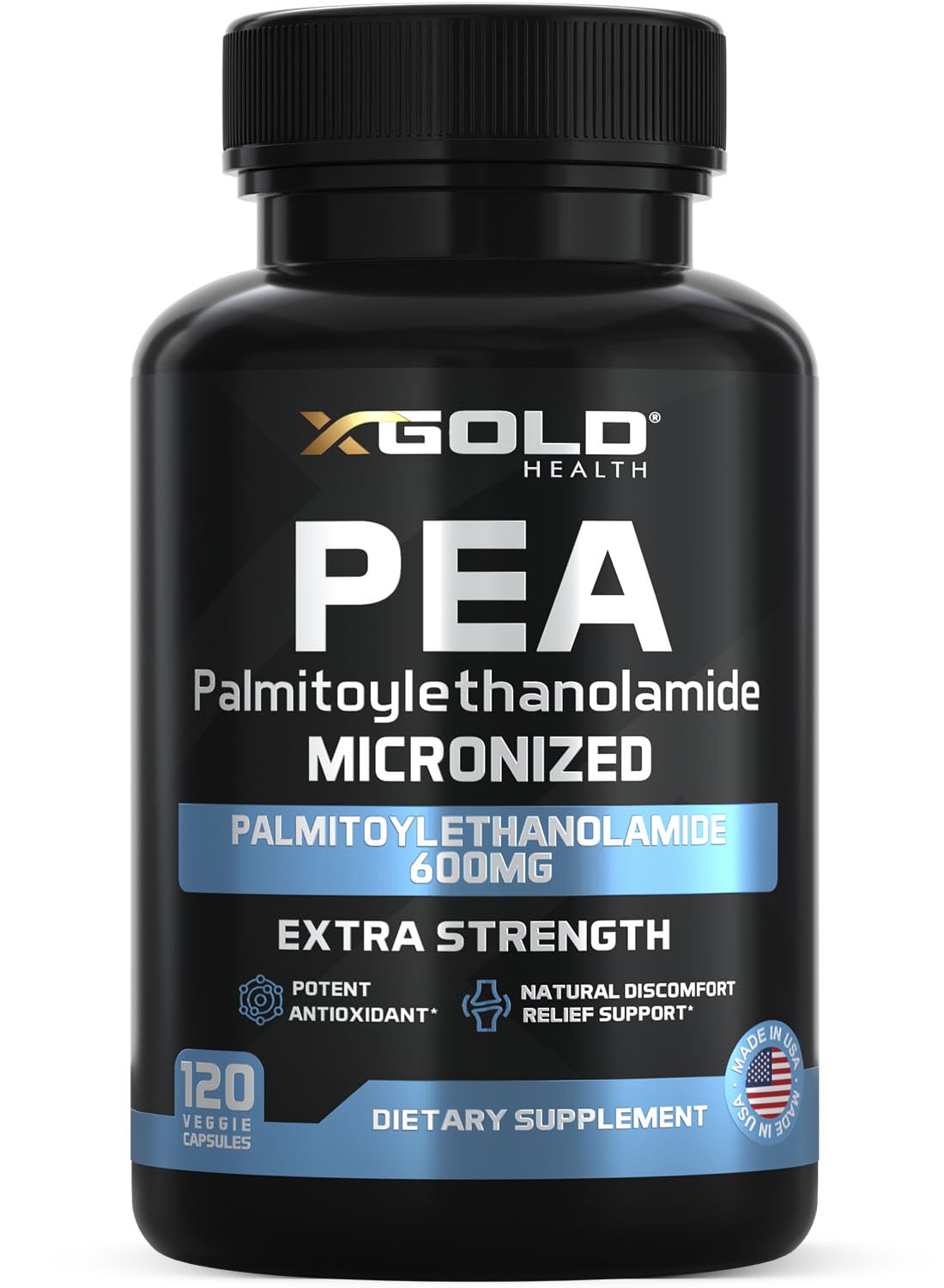 X Gold Health frasco delantero mostrando diseño y dosis 600 mg