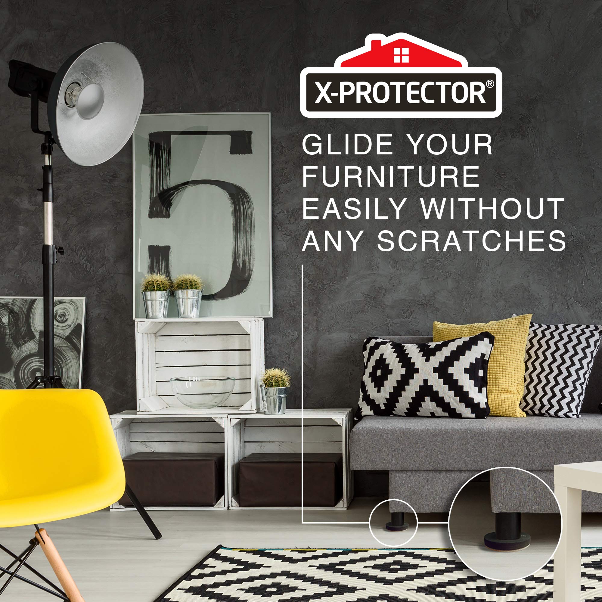 X-Protector en salón mostrando muebles protegidos y piso intacto
