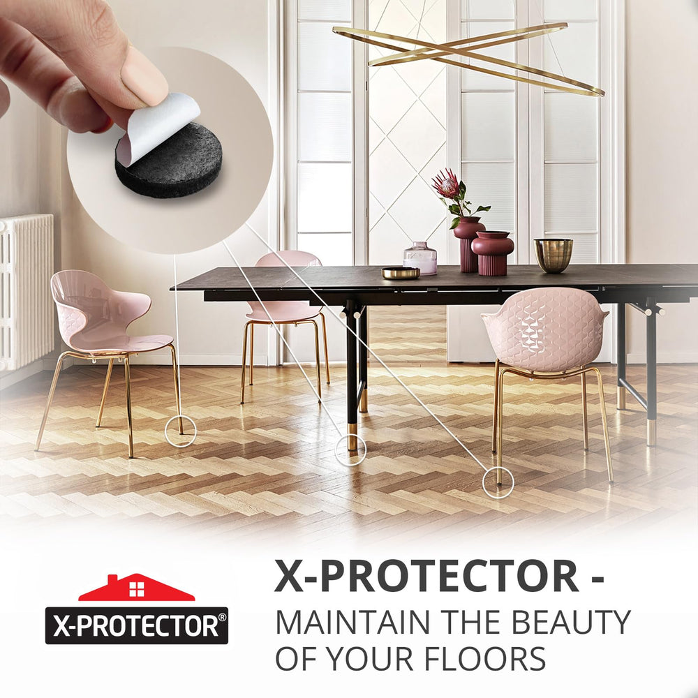 X-Protector ambiente en sala con muebles protegidos, suelos sin arañazos visibles