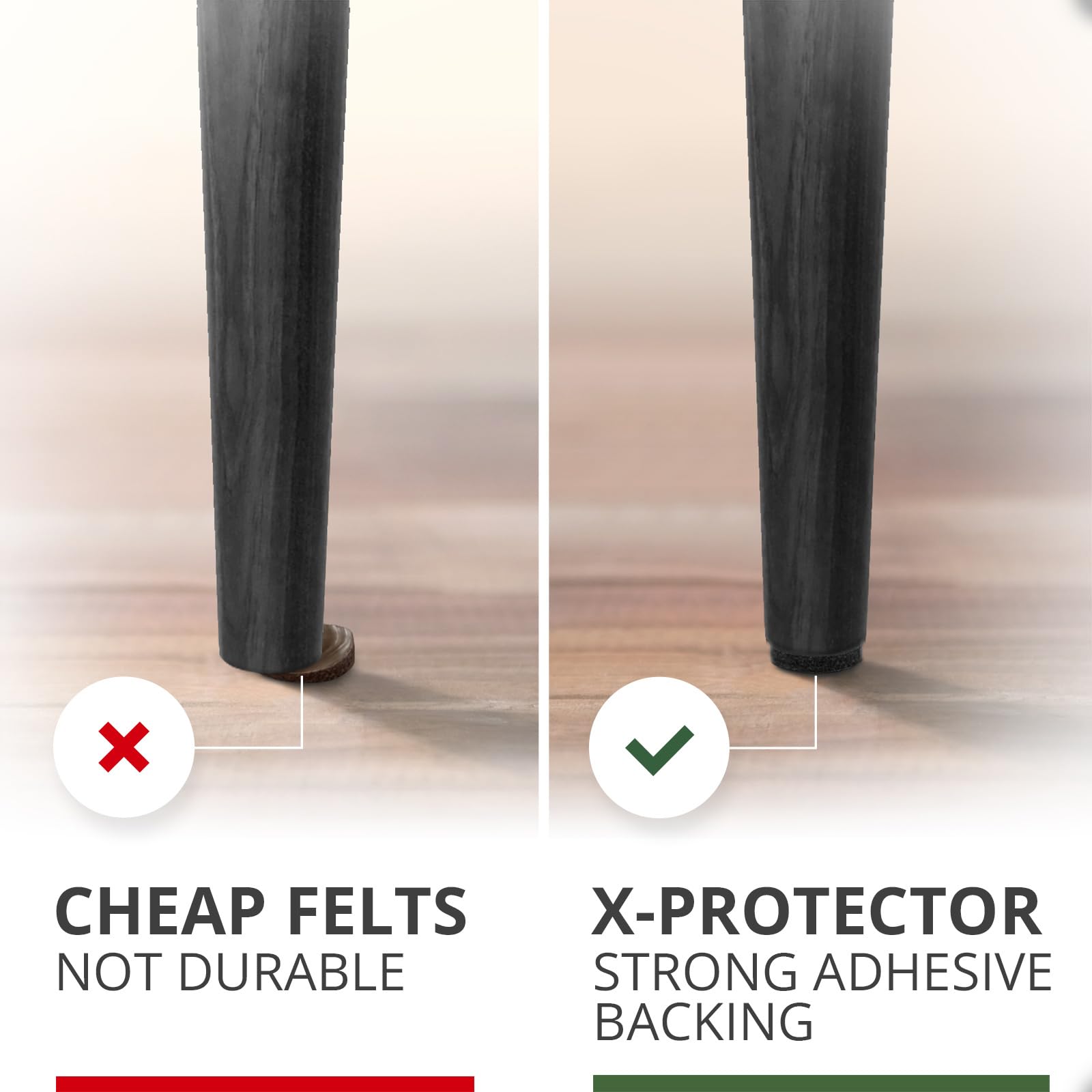 X-Protector almohadillas colocadas en patas de silla, reduce ruido y protege suelo