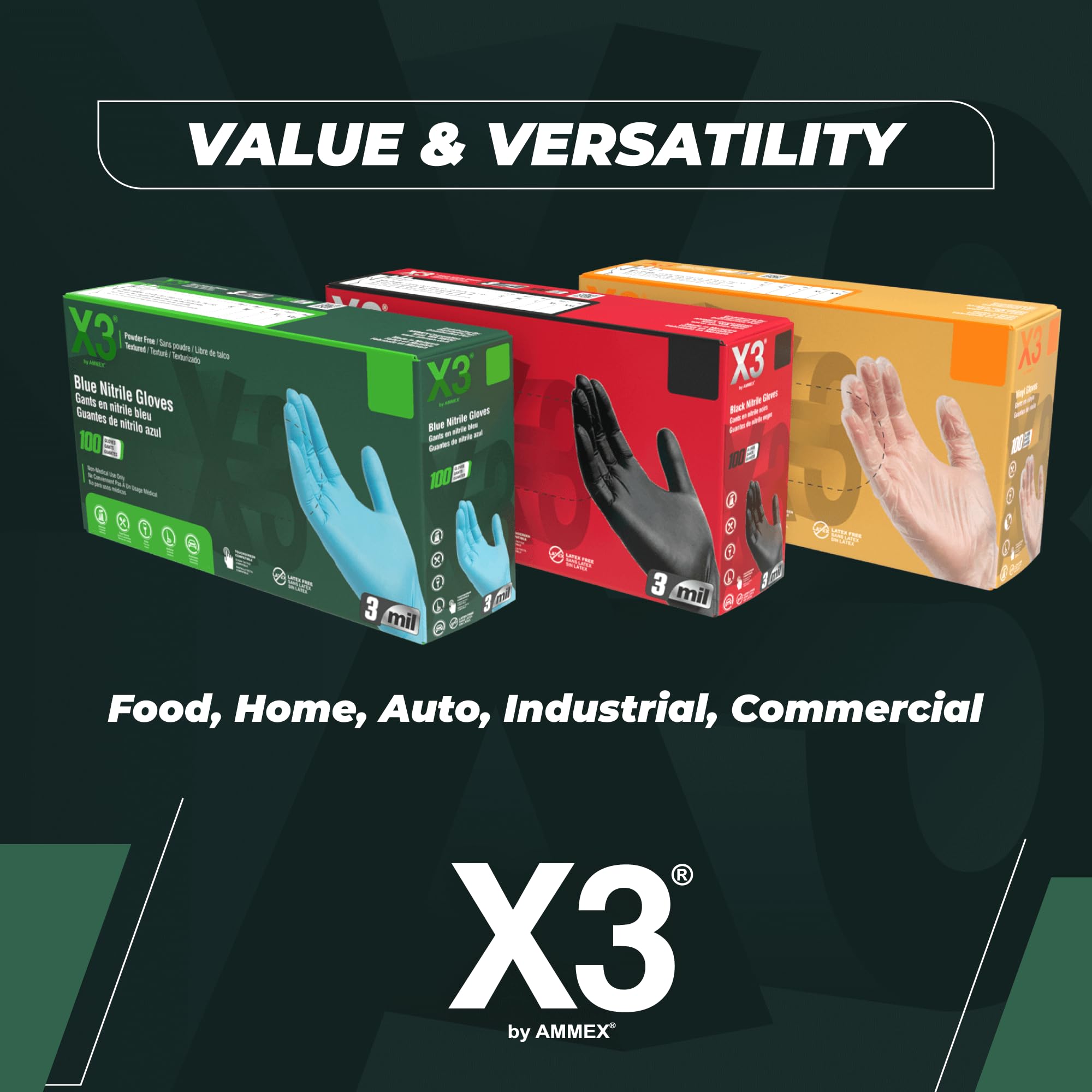 X3 guantes nitrilo uso en cocina manipulando alimentos higiénico